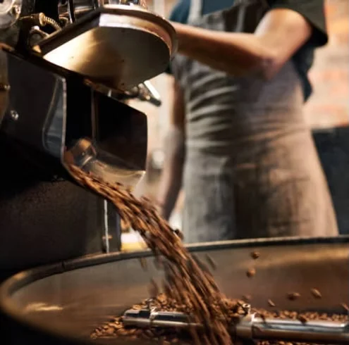 Coffee roasting process at East London roastery